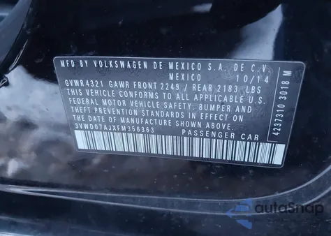 2015 Volkswagen Jetta 1.8T Se from USA, damaged, VIN 3VWD07AJXFM356363